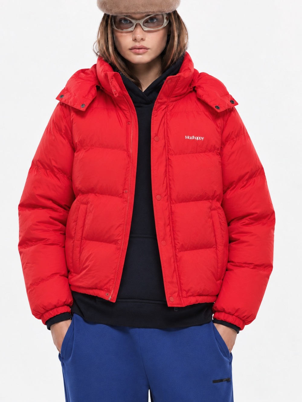 Madhappy Down Cozy Puffer Jacket XL Alert Red Quilted Hood 800 Fill Gorpcore NWT